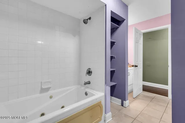 a bathroom with a bathtub and a shower