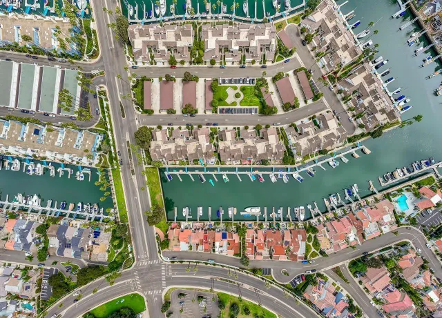 a view of a city and ocean view