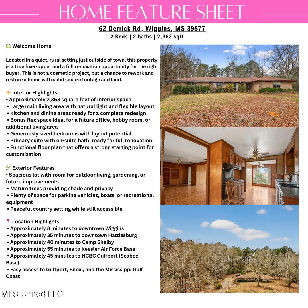 62 Derrick Road Wiggins, MS 39577 - Photo 2 of 34 6516 Koula Dr- Home Feature Sheet (1)