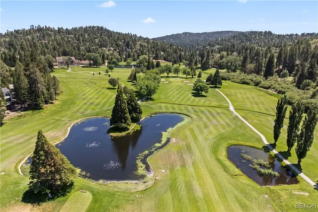a view of a swimming pool with a yard