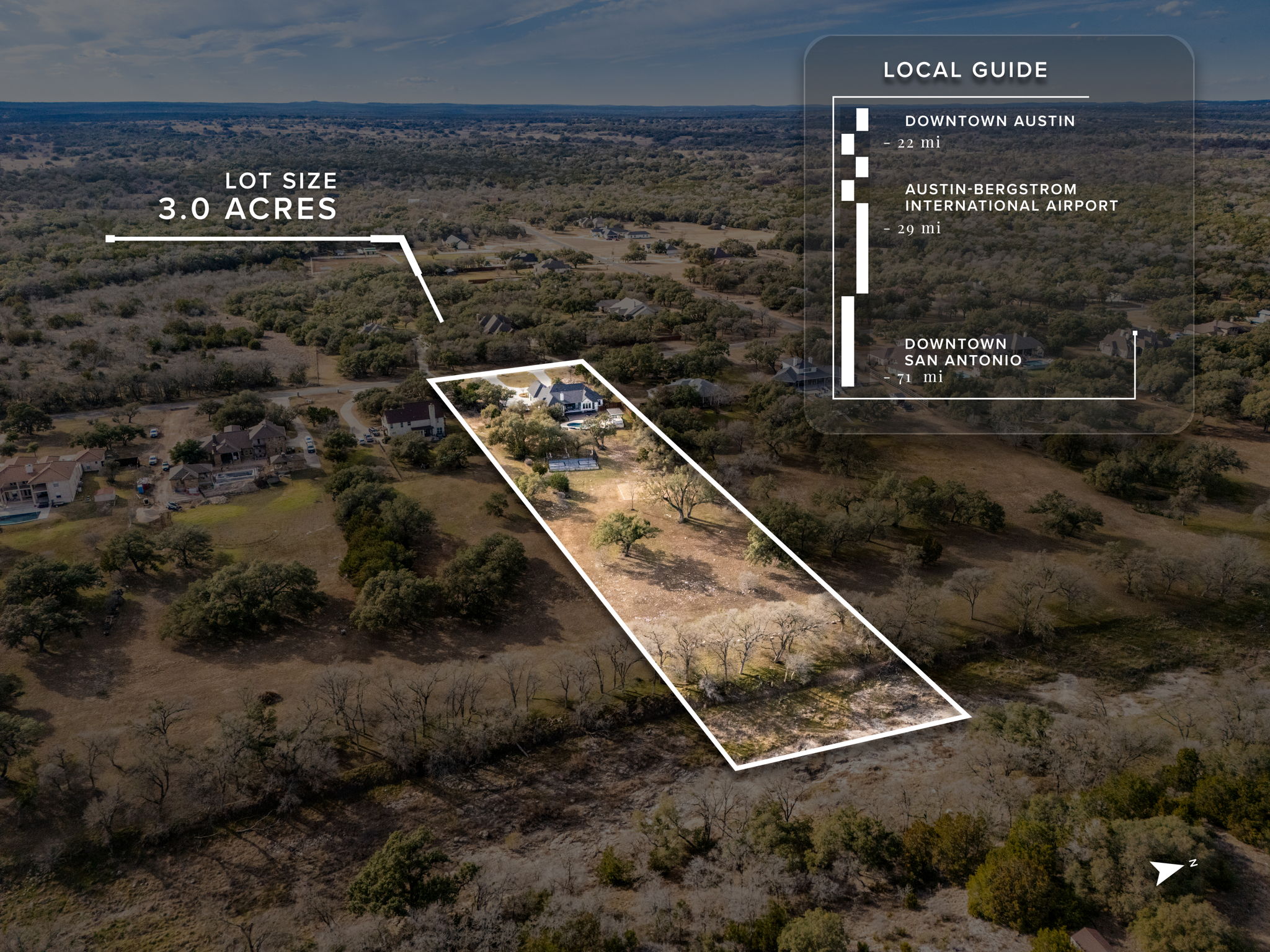 901 Clark Cove Road Buda, TX 78610 - Photo 35 of 37 Aerial view of property and surrounding area featuring property parcel outlined and rural landscape