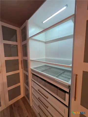 a view of an empty walk in closet