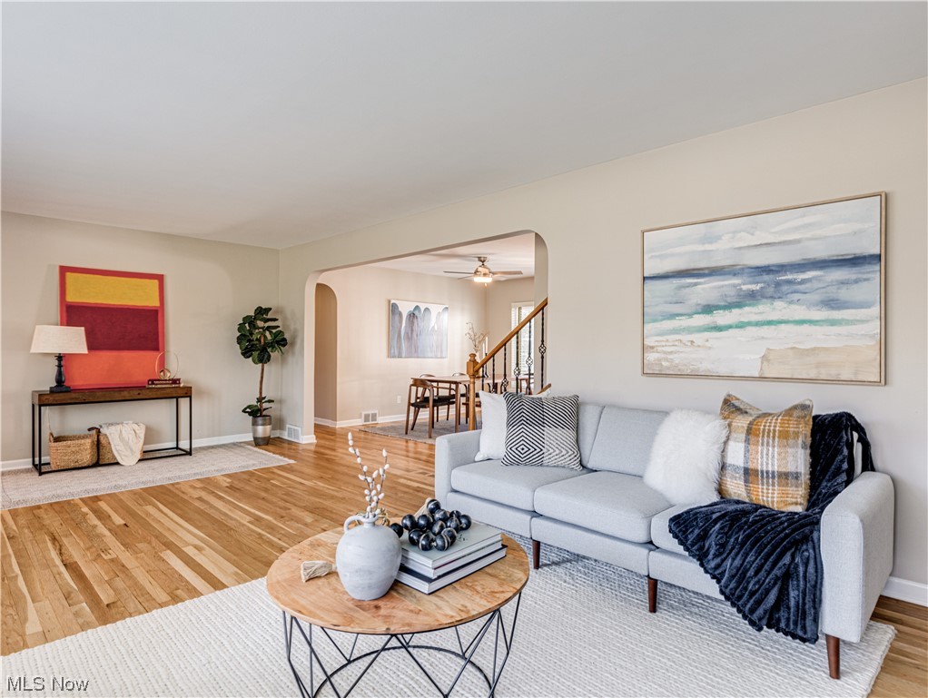 2425 Amesbury Road Akron, OH 44313 - Photo 6 of 42 Living room featuring light hardwood / wood-style flooring and ceiling fan