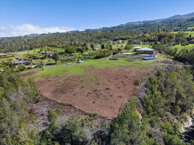a view of a town with mountains in the background