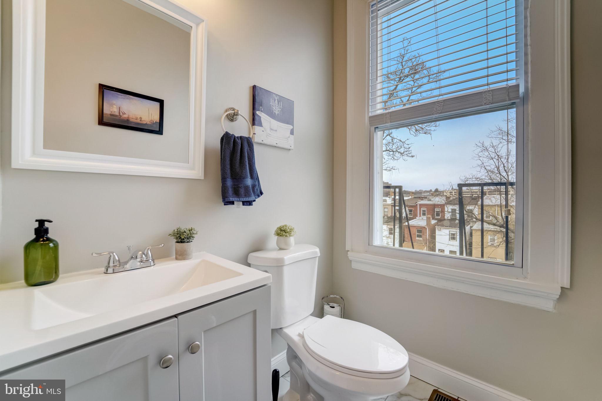 1628 North Calvert Street Baltimore, MD 21202 - Photo 62 of 63 a bathroom with a toilet a sink and mirror