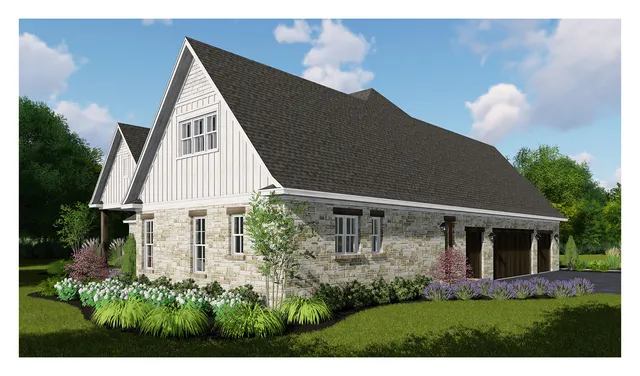 a view of house with yard and sitting area