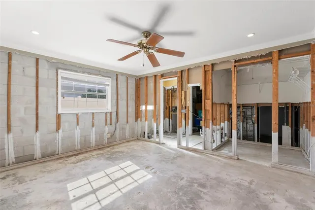 a view of a garden with an ocean view