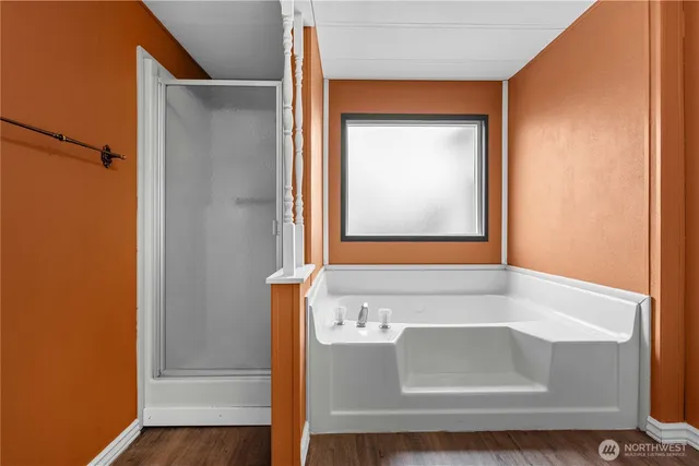 a bathroom with a bathtub