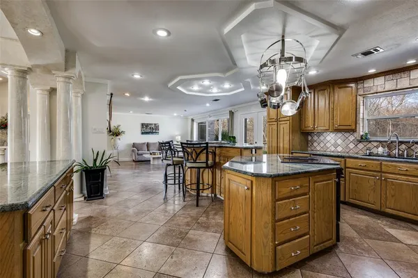 a kitchen with lots of counter top space