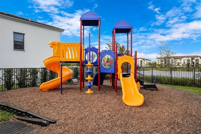 a view of a park with slide