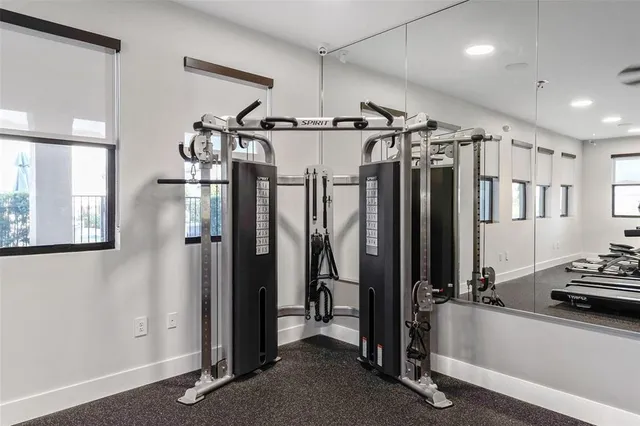 a view of a room with gym equipment