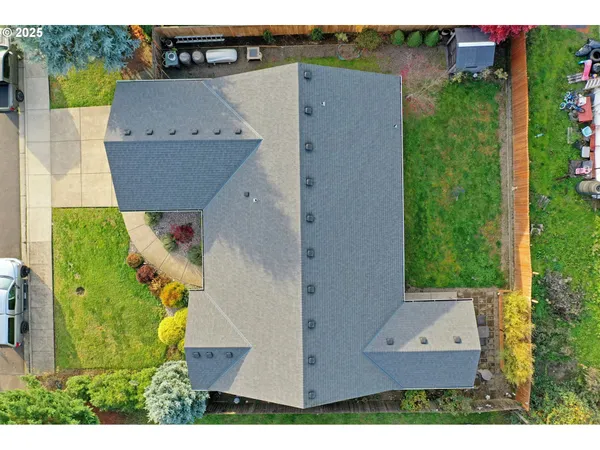 an aerial view of a house