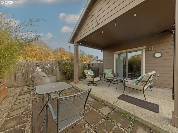 a outdoor space with lots of tables and chairs