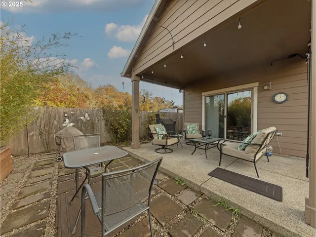 a outdoor space with lots of tables and chairs