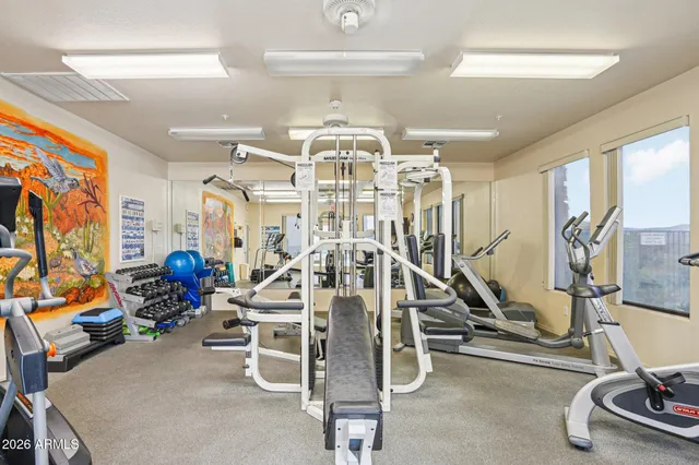 a view of a room with gym equipment