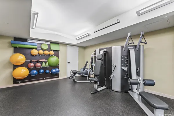a view of a room with gym equipment