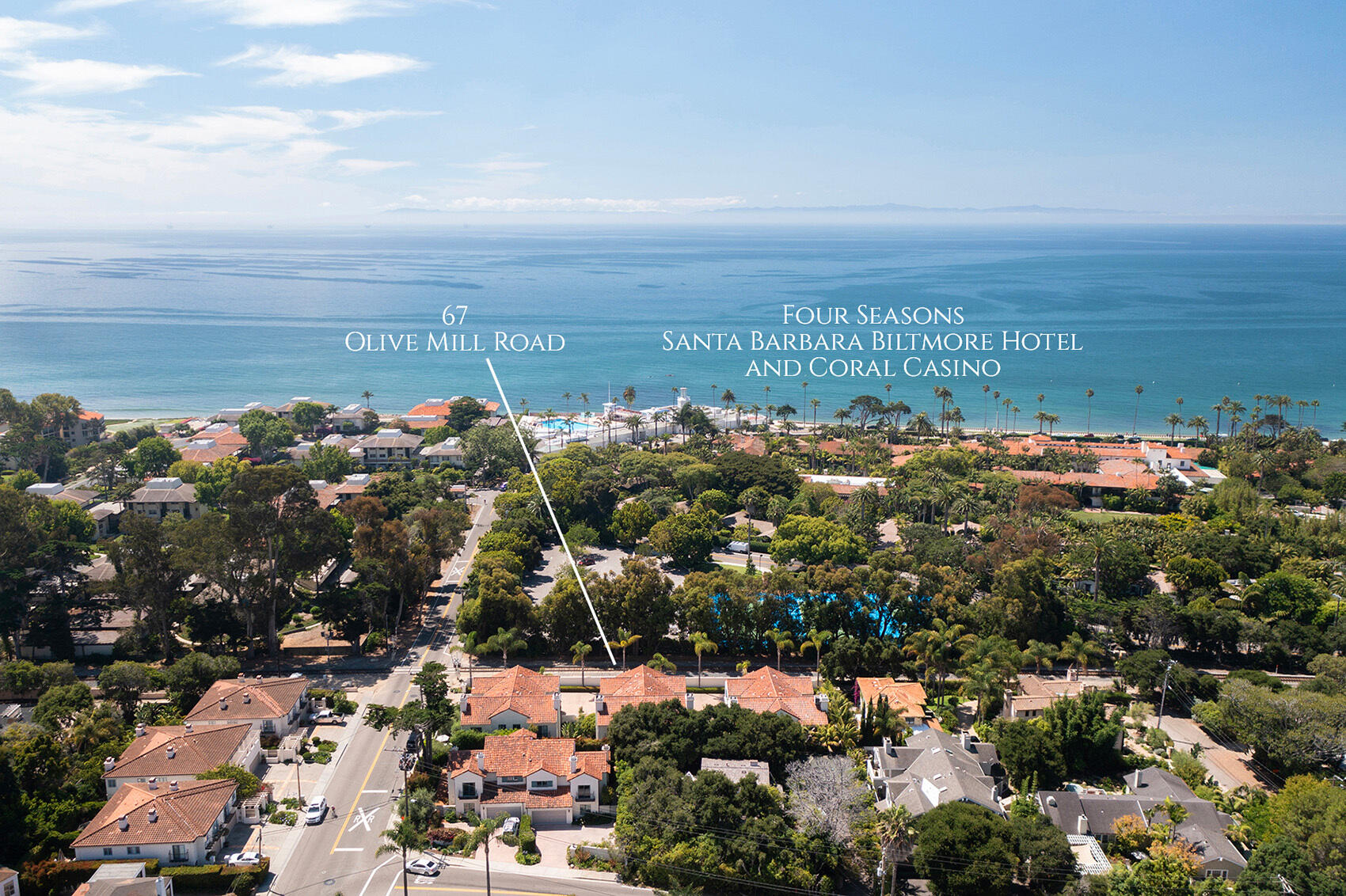67 Olive Mill Road Santa Barbara, CA 93108 - Photo 30 of 33 Aerial view toward ocean labeled