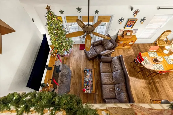 a view of a swimming pool with a chair