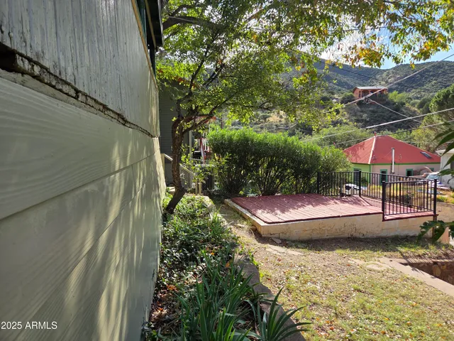 a view of small yard with large trees