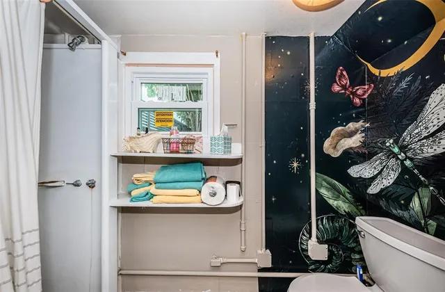 a garden view with a seating space