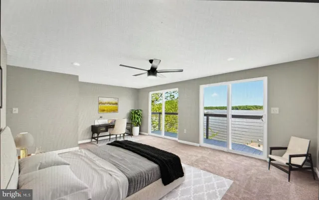 a bedroom with a bed and a desk