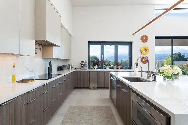 a living room with patio furniture and a potted plants