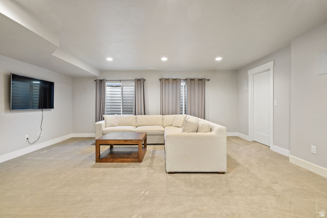 2745 Red Barn Road South Heber City, UT 84032 - Photo 27 of 51 Living room with light carpet and recessed lighting