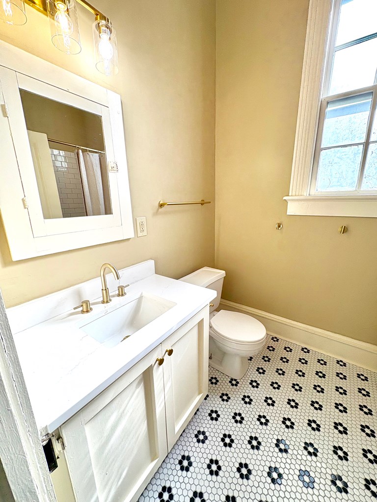 110 7th Street Columbus, GA 31901 - Photo 15 of 24 a bathroom with a sink a toilet and a mirror