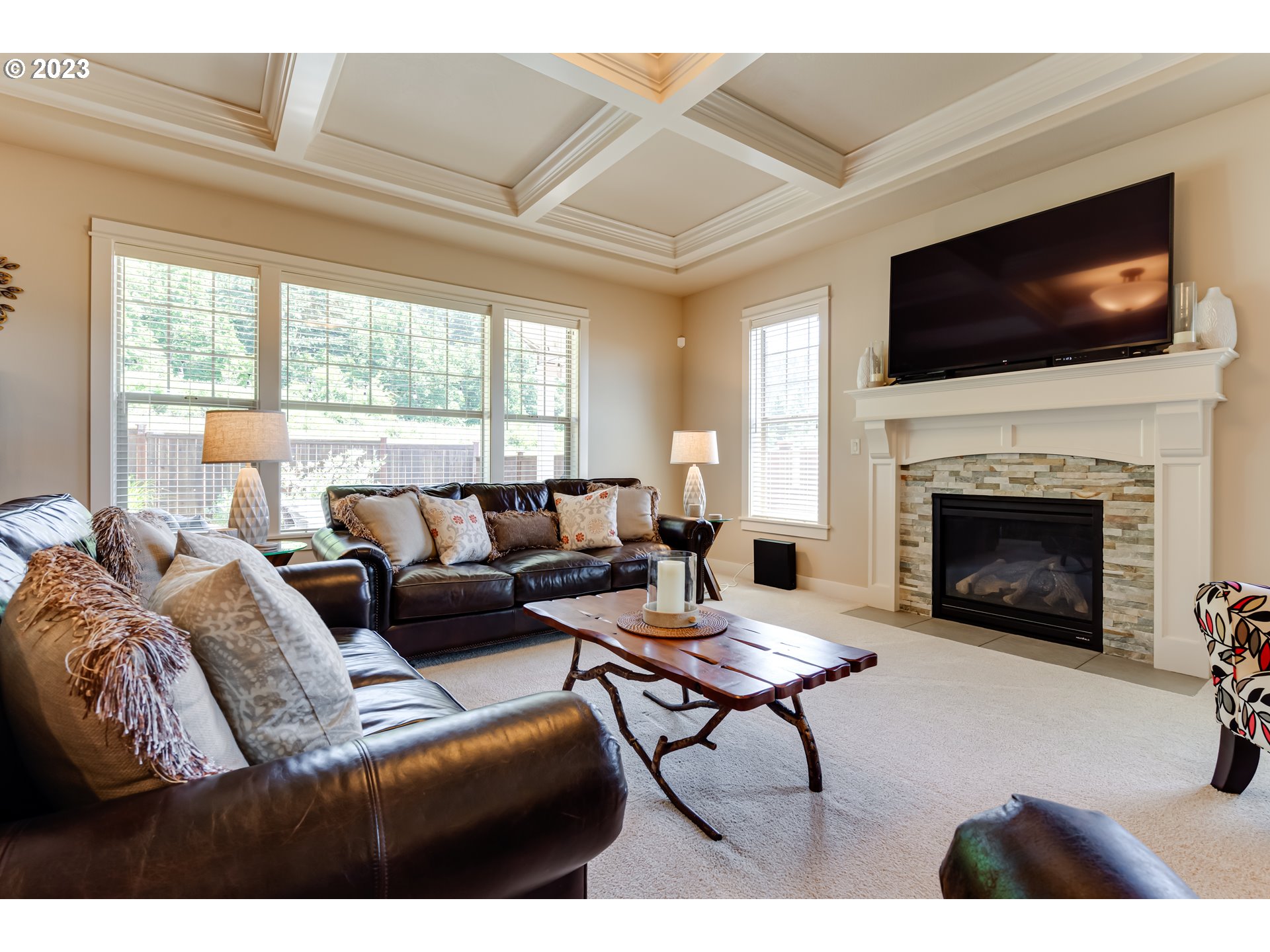 815 Mountaingate Drive Springfield, OR 97478 - Photo 12 of 44 a living room with furniture a flat screen tv and a fireplace