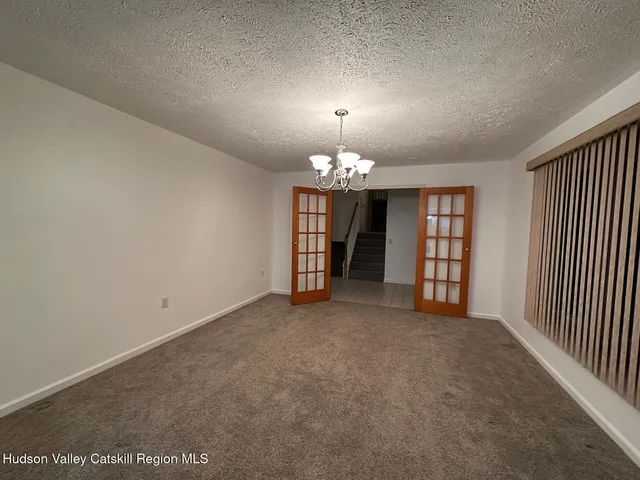 a view of a chandelier in a room