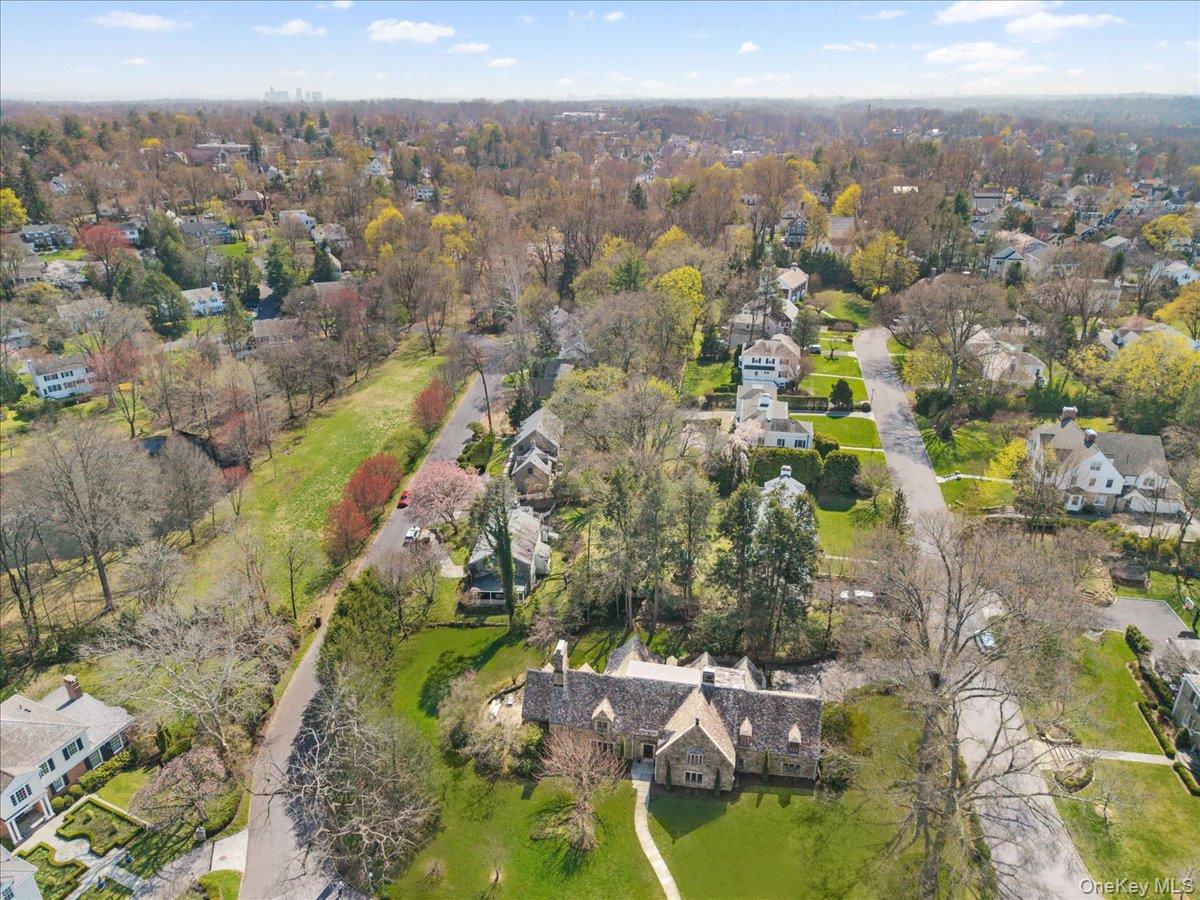 66 Lockwood Road Scarsdale, NY 10583 - Photo 42 of 47 Aerial view highlighting the serene pond backdrop
