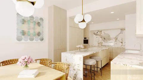 a view of a city from a balcony with furniture