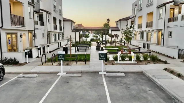 a view of a building with a street