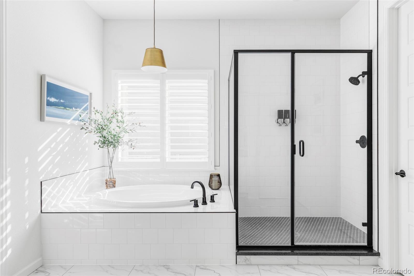 14395 Hop Clover Street Parker, CO 80134 - Photo 14 of 32 a bathroom with a bathtub and a shower