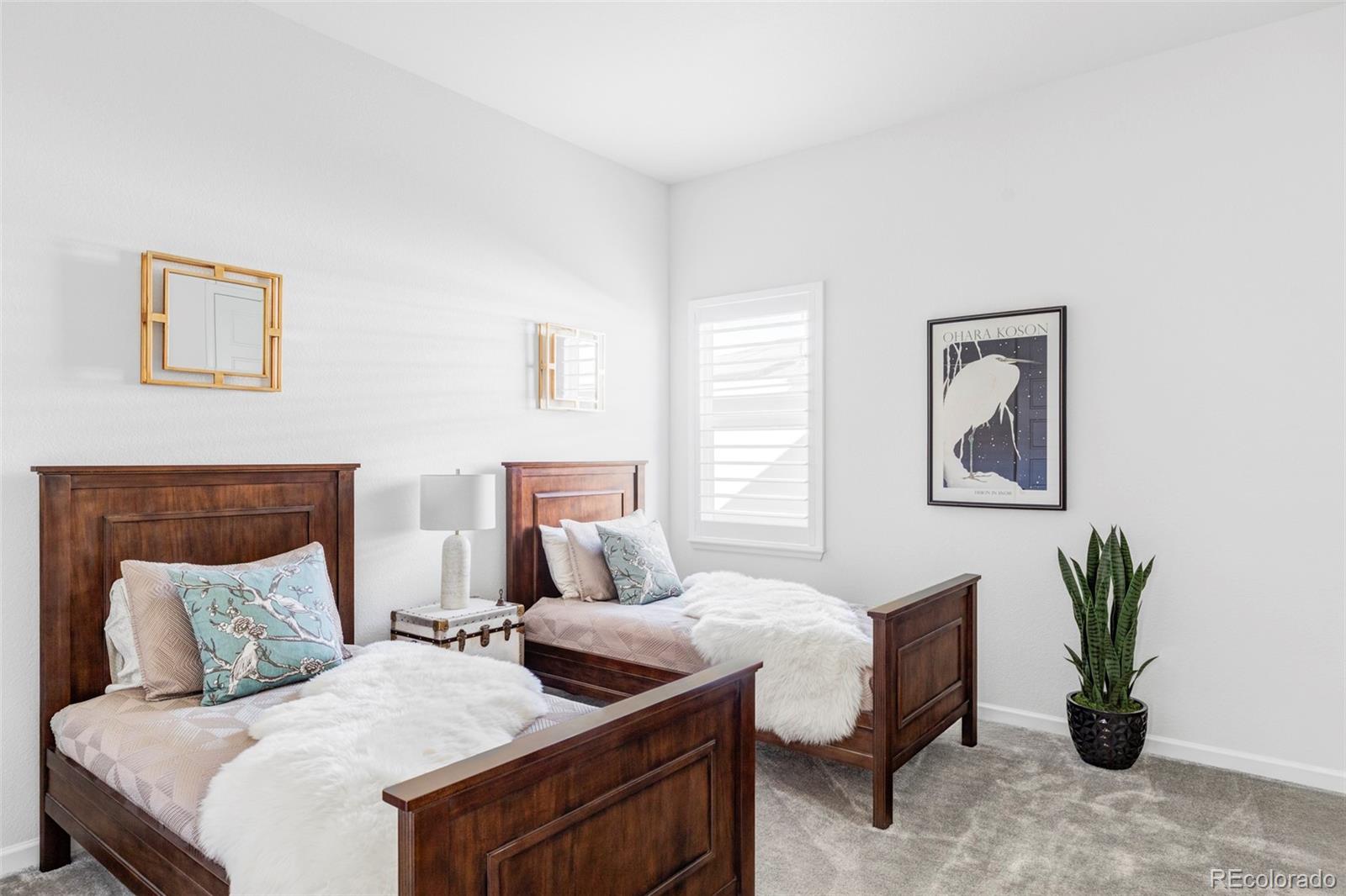14395 Hop Clover Street Parker, CO 80134 - Photo 16 of 32 a bedroom with a bed and a potted plant