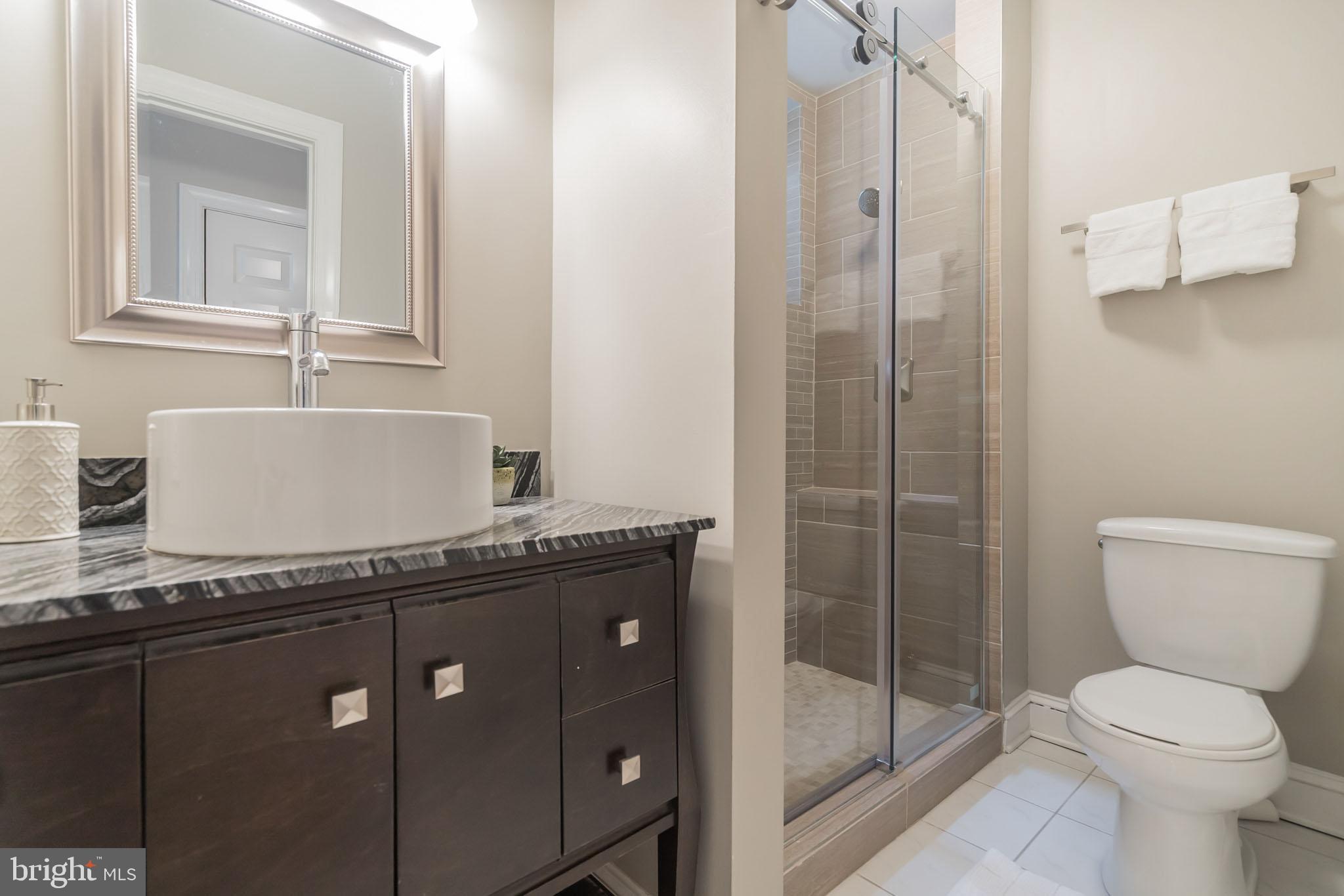 1754 Willard Street Northwest, Unit 2 Washington, DC 20009 - Photo 16 of 28 a bathroom with a granite countertop sink toilet and shower