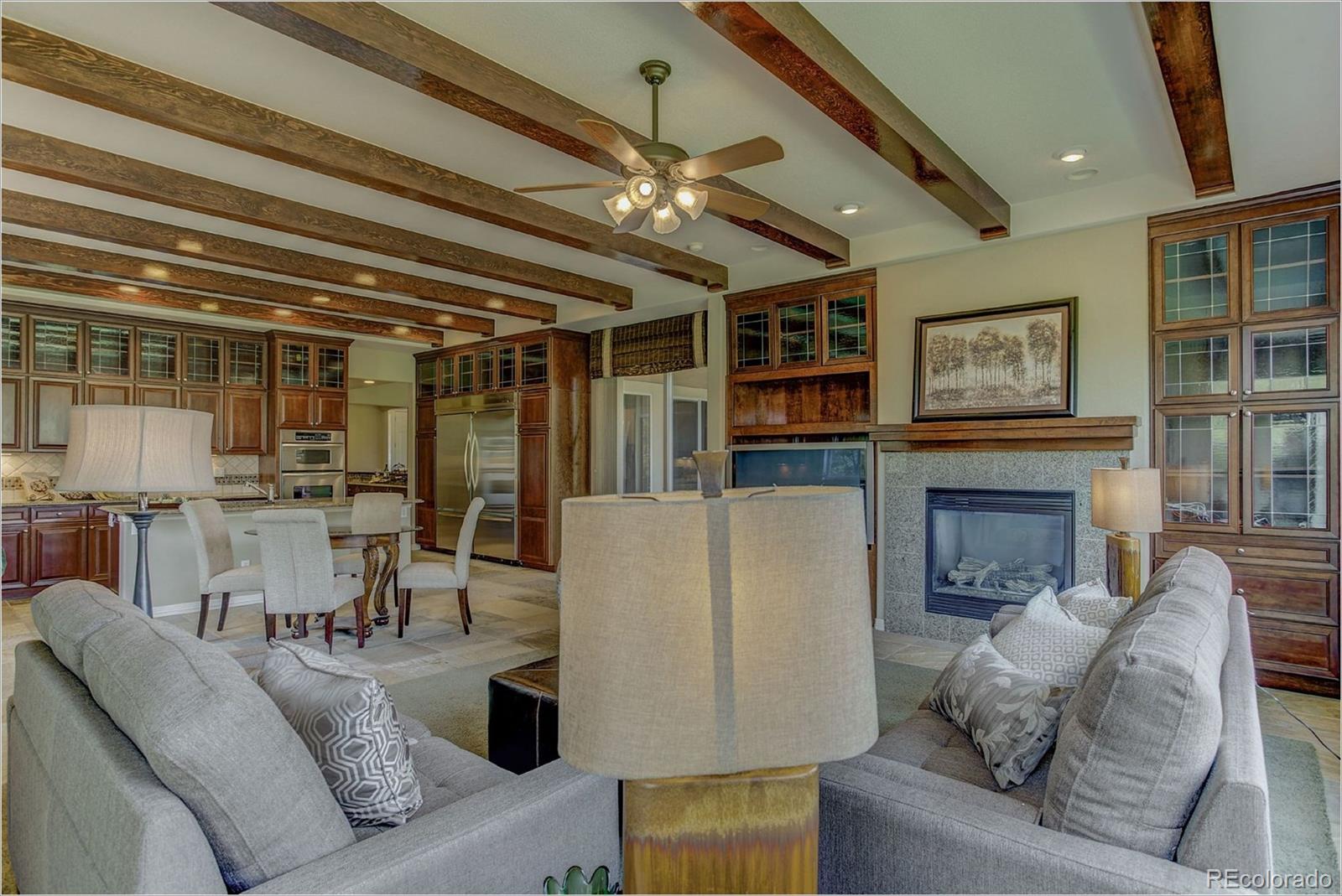 9061 Hunters Way Highlands Ranch, CO 80129 - Photo 11 of 33 a living room with furniture and a fireplace