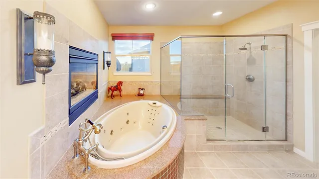a bathroom with a bathtub and a shower