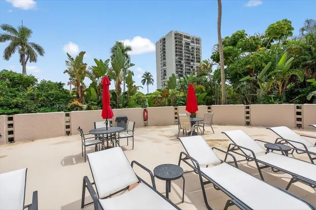 a view of a terrace with furniture and a potted plant