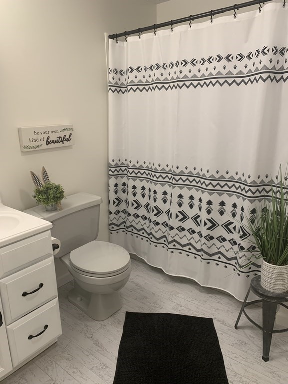 70 Driftwood Road Springfield, MA 01128 - Photo 10 of 25 a bathroom with a sink a toilet and shower curtain
