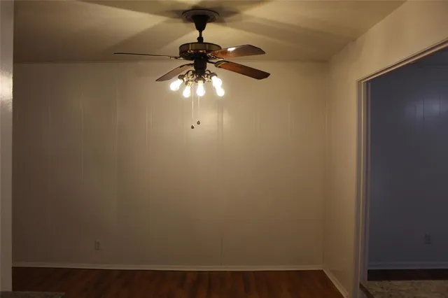 a view of a small space with a fan