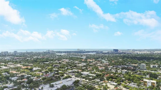 a city view with tall buildings