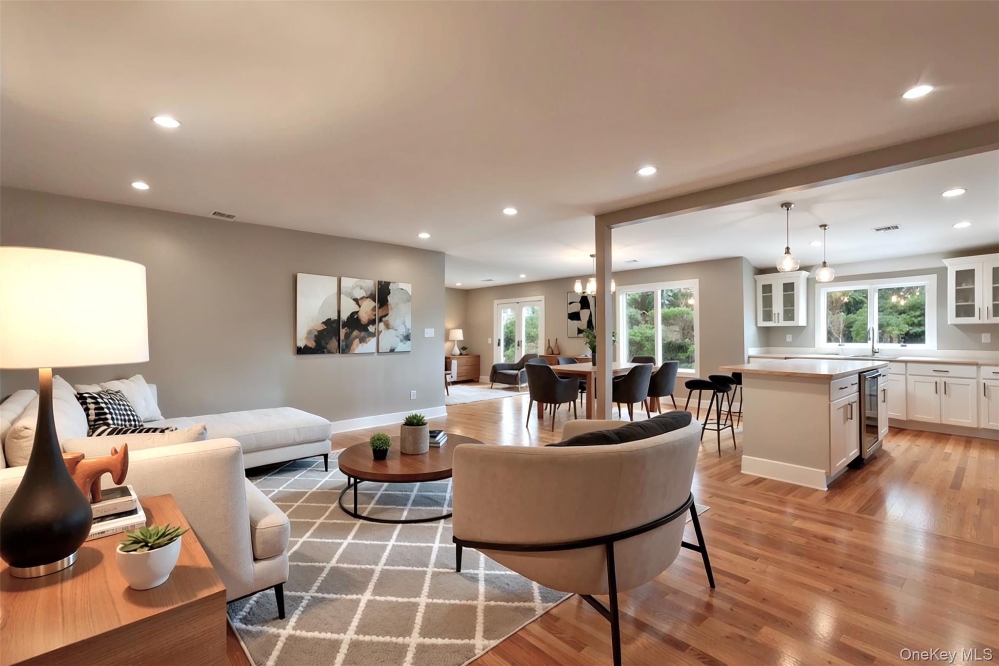 142 Crooked Hill Road Huntington Station, NY 11746 - Photo 5 of 18 Living area featuring recessed lighting, light wood-style floors, and wine cooler