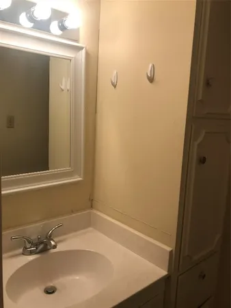 a bathroom with a sink and shower
