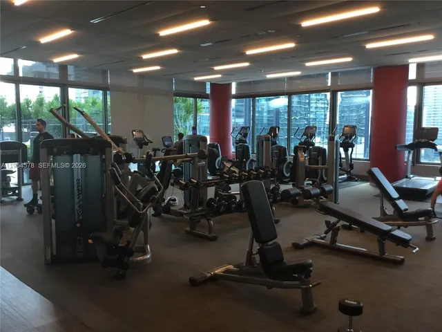 a view of a room with gym equipment