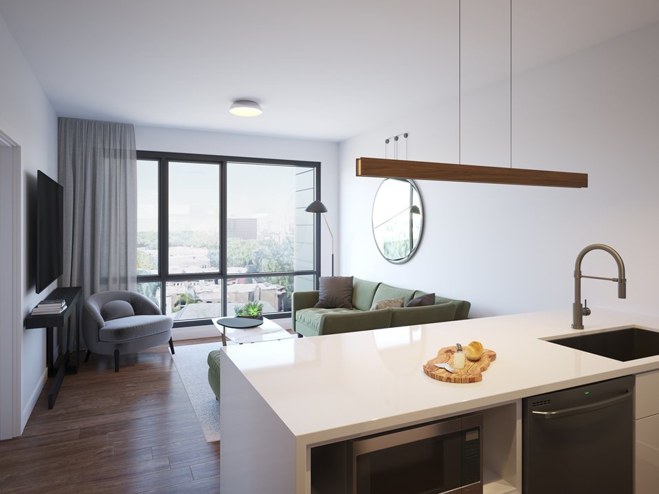 Undisclosed Address Chicago, IL 60613 - Photo 3 of 8 a kitchen with a sink a stove and a dining table with wooden floor