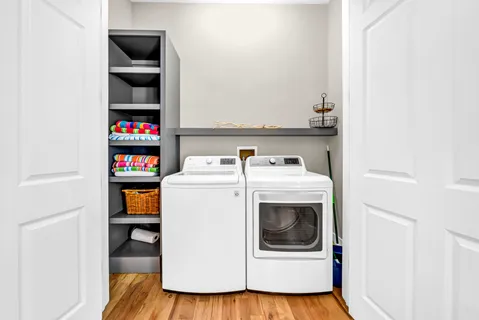 a utility room with dryer and washer