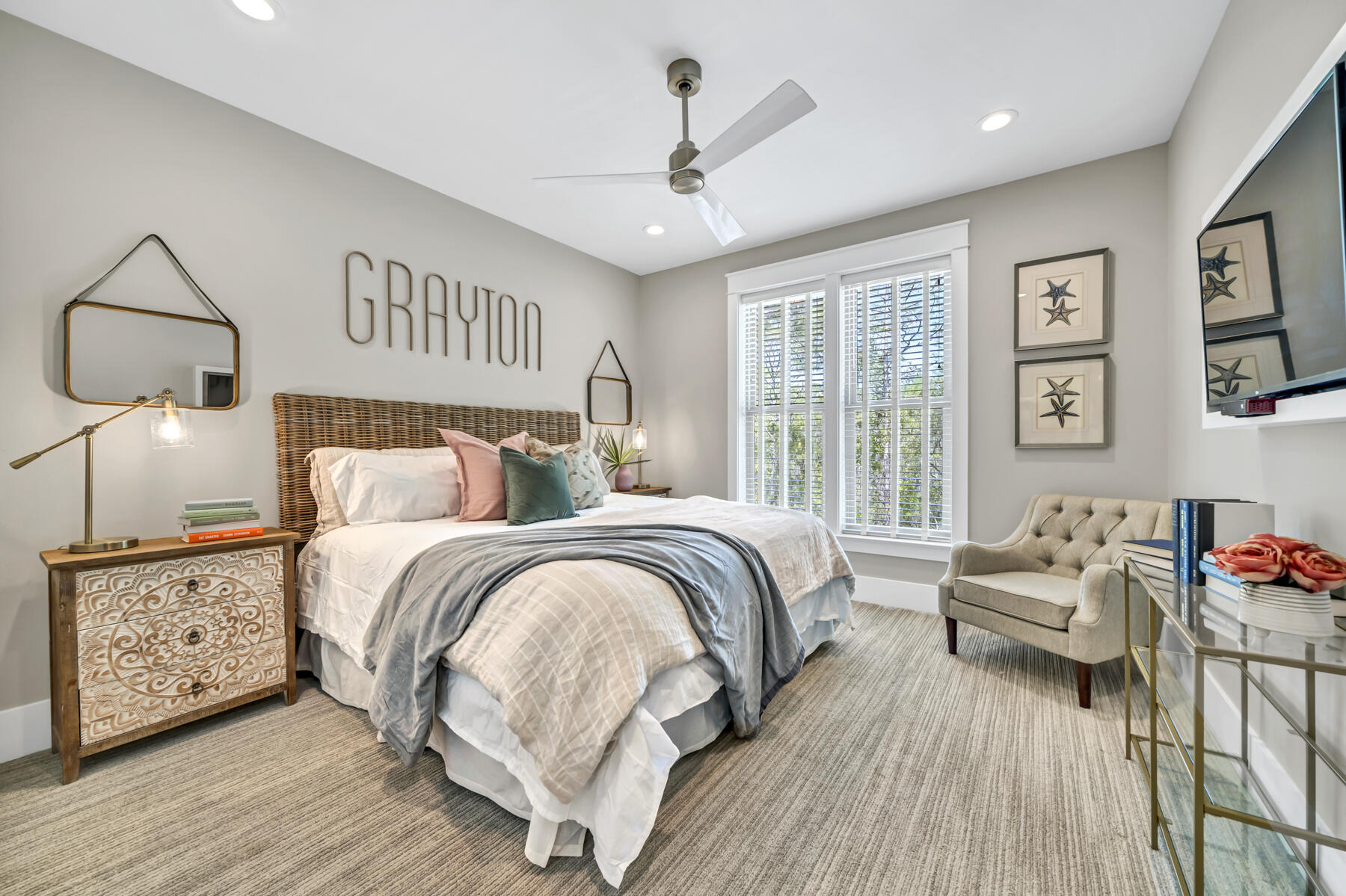 86 Grayton Village Road Santa Rosa Beach, FL 32459 - Photo 27 of 42 a bedroom with a bed and wooden floor