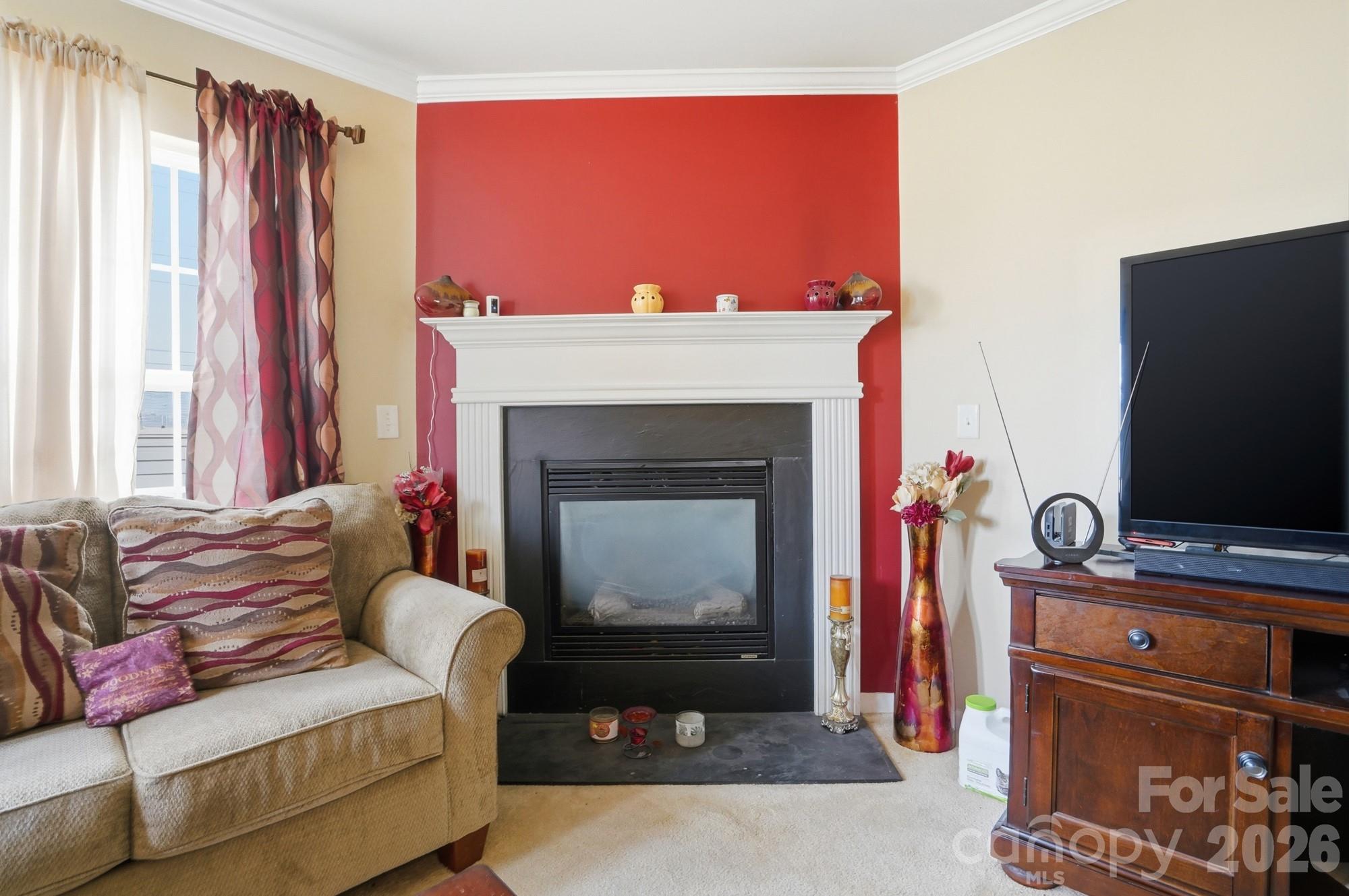 4404 Kiddle Lane Monroe, NC 28110 - Photo 11 of 48 a living room with furniture a flat screen tv and a fireplace
