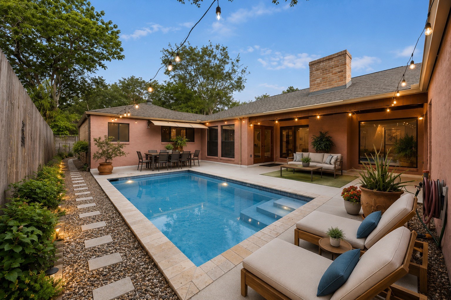 619 Rancho Bauer Drive Houston, TX 77079 - Photo 11 of 46 Virtual staging shown for illustrative purposes only.Private backyard retreat featuring a sparkling POOL, COVERED PATIO, cool deck surface, and inviting outdoor spaces designed for relaxing evenings and effortless entertaining. Outdoor furnishings and enhancements are intended to help visualize the property's potential.